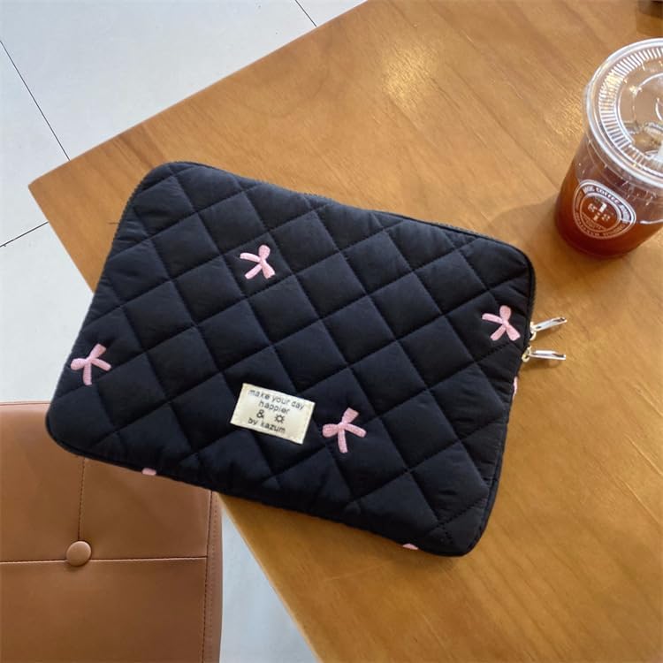 Cute Bow Graphic Carrying Laptop Bag Y2K Preppy Laptop Sleeve Case Bag Kawaii Pad Computer Protect Case Pouch (15-15.6 inch,Black)