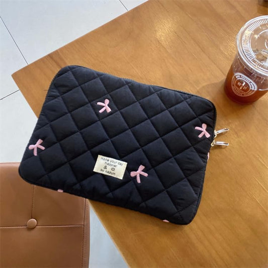 Cute Bow Graphic Carrying Laptop Bag Y2K Preppy Laptop Sleeve Case Bag Kawaii Pad Computer Protect Case Pouch (15-15.6 inch,Black)
