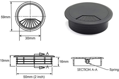 4pcs 2 inch Desk Wire Cord Cable Grommets Hole Cover for Office PC Desk Cable Cord Organizer Plastic Cover Black (Black-4Pcs)