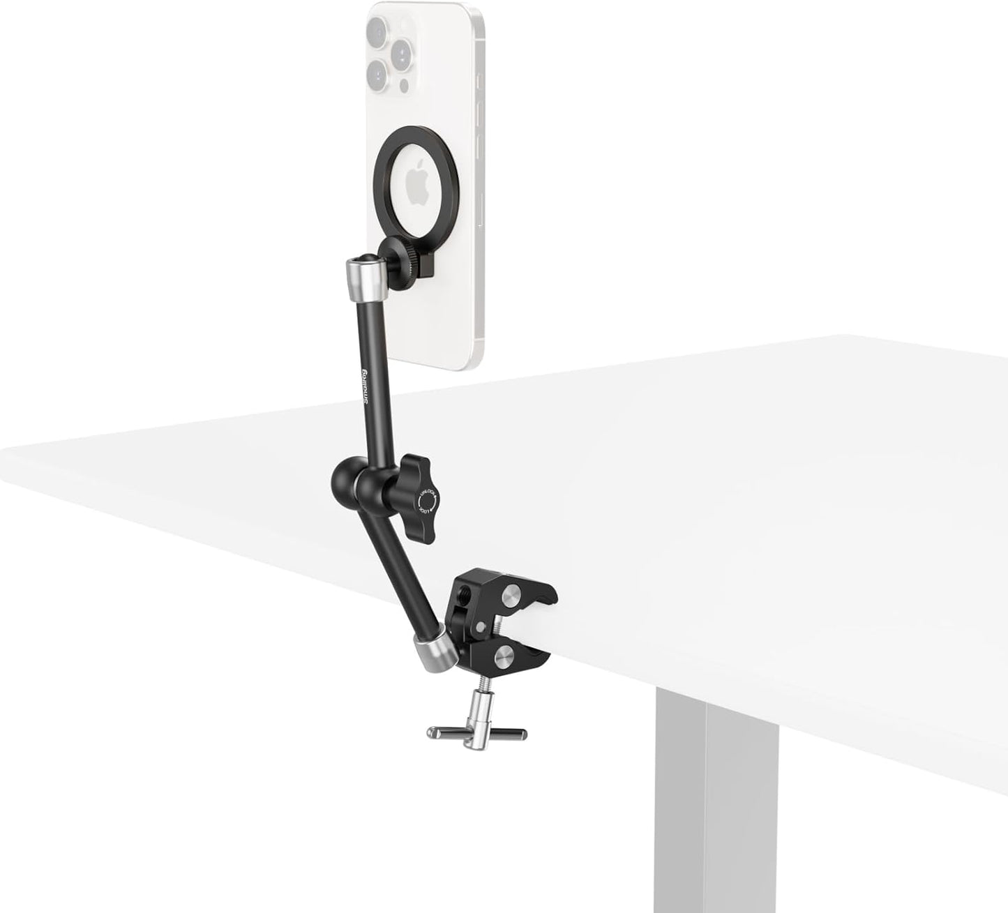 SmallRig Magic Arm Clamp w/ 1/4" Screw, Phone Mount for Magsafe & Magnetic Adapter Ring, 11 Inches Integrated Magic Arm for iPhone, for Android, for Action Cameras/LCD Monitor/LED Lights - 5604