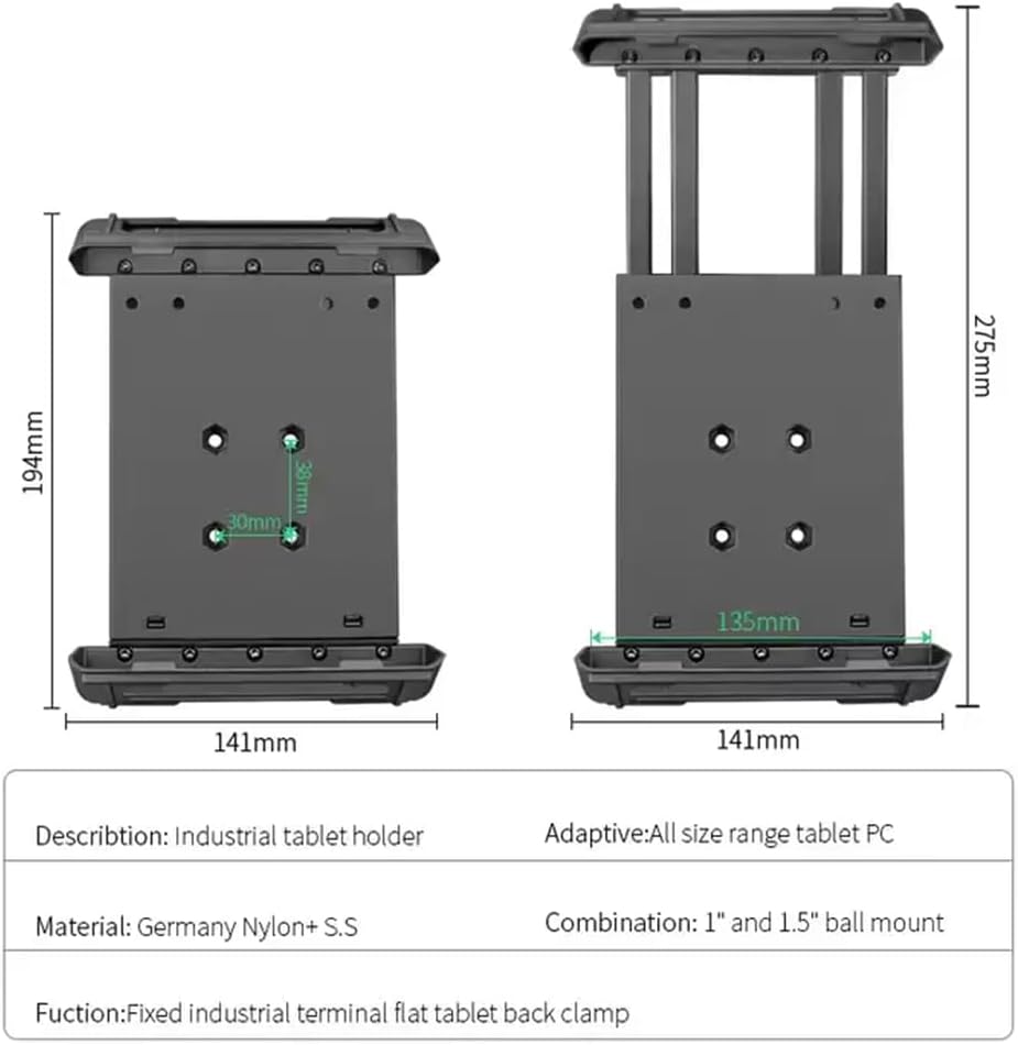 Strg Industrial Tablet Mount for 7.0" - 8.7" iPad/iPad mini Samsung Galaxy Tablets, Heavy Duty Tablet Holder Compatible with RAM B 1" and C 1.5" Size Round Ball Mounts Bases (Not Included Ball Mount)