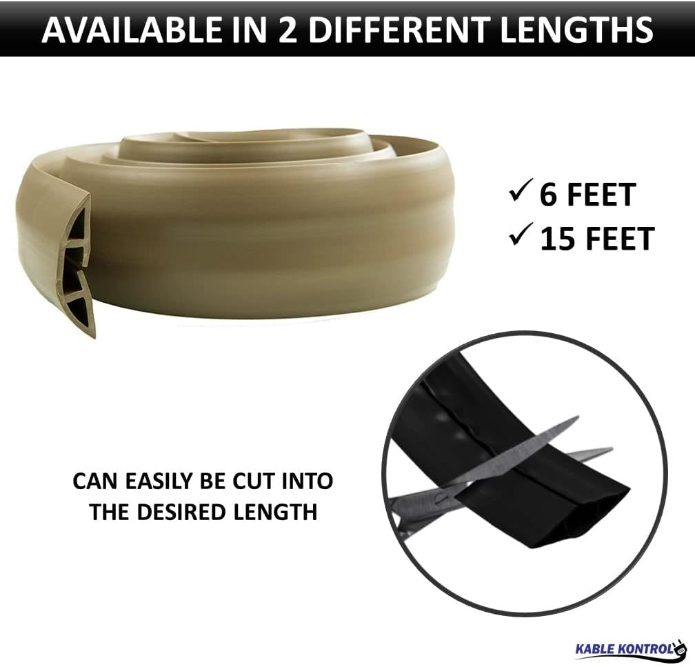 Kable Kontrol Floor Cord Cover kit - 15 Feet Long Gray Plastic Cable Protector, Hides Cords and Conceals Wires, for Extension Cord Cable Management, Channel Size 0.75” W x 0.43” H