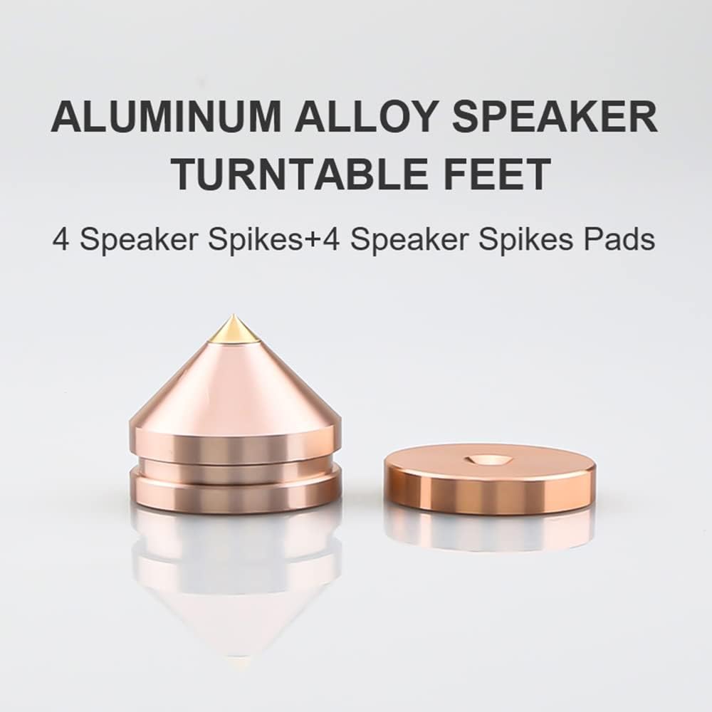4Pcs Speaker Spikes Floor Protectors Shockproof Speaker Isolation Spikes with Base Pad for Speaker,Subwoofer,Amplifier,Turntable,Recorder CD DAC with 3m Adhesive (Gold)