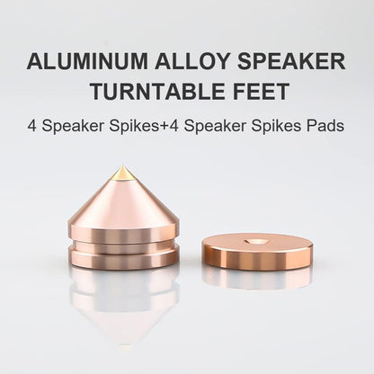 4Pcs Speaker Spikes Floor Protectors Shockproof Speaker Isolation Spikes with Base Pad for Speaker,Subwoofer,Amplifier,Turntable,Recorder CD DAC with 3m Adhesive (Gold)