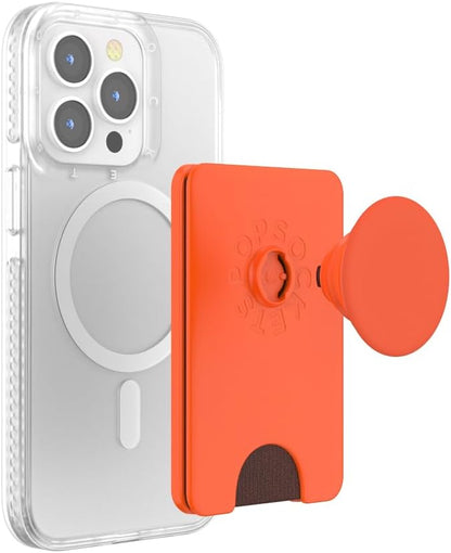 PopSockets Phone Wallet with Expanding Grip and Adapter Ring for MagSafe, Phone Card Holder, Wireless Charging Compatible, Wallet Compatible with MagSafe - Persimmon