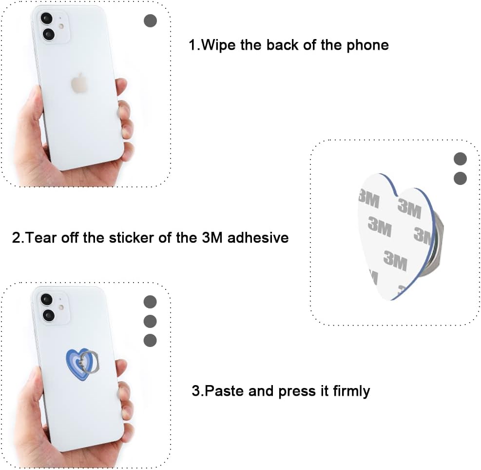 Bonoma Cute Love Heart Phone Ring Holder, 3 Pack Universal Finger Ring Stand Grip Kickstand Ring, 360° Rotation Universal Stylish Stand Compatible with All Smartphones