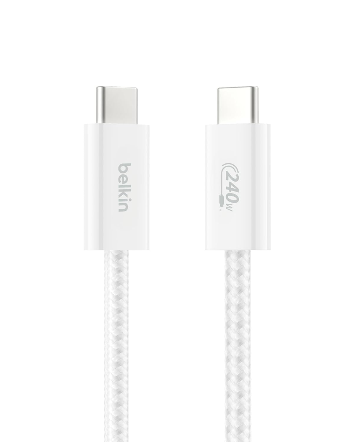 Belkin USB C to USB C Cable, 3.3ft, 240W - Type C Charger, iPhone Charger Cord, Soft, Braided, Flexible for iPhone 17, Galaxy S25, Pixel 9, MacBook, Chromebook, iPad Pro, Switch Steam Deck – White
