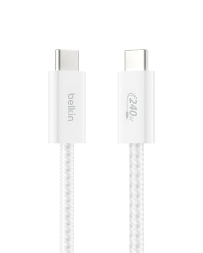 Belkin USB C to USB C Cable, 3.3ft, 240W - Type C Charger, iPhone Charger Cord, Soft, Braided, Flexible for iPhone 17, Galaxy S25, Pixel 9, MacBook, Chromebook, iPad Pro, Switch Steam Deck – White