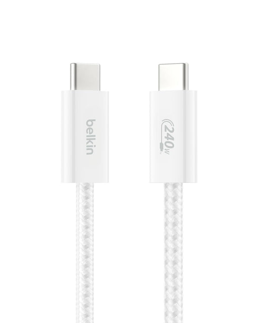 Belkin USB C to USB C Cable, 3.3ft, 240W - Type C Charger, iPhone Charger Cord, Soft, Braided, Flexible for iPhone 17, Galaxy S25, Pixel 9, MacBook, Chromebook, iPad Pro, Switch Steam Deck – White