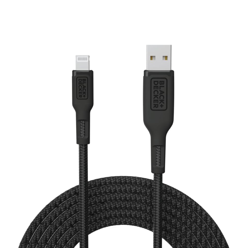 BLACK+DECKER Lightning to USB Cable - Fast Compatible iPhone Lightning Cable - Durable Braided iPhone Charger Cord - for Travel and Daily Use - Multiple Color + Length Options - 3ft