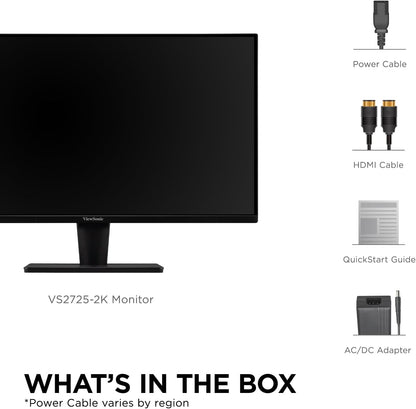 ViewSonic VS2725-2K 27 Inch QHD 1440p Monitor with 100Hz, HDMI, DisplayPort, and Variable Refresh Rate for Home and Office