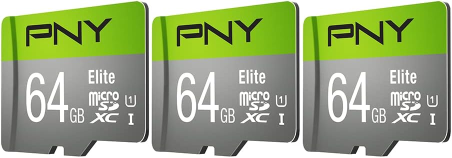 PNY 64GB Elite Class 10 U1 microSDXC Flash Memory Card - 100MB/s, Class 10, U1, Full HD, UHS-I, Micro SD (Pack of 3)