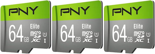 PNY 64GB Elite Class 10 U1 microSDXC Flash Memory Card - 100MB/s, Class 10, U1, Full HD, UHS-I, Micro SD (Pack of 3)