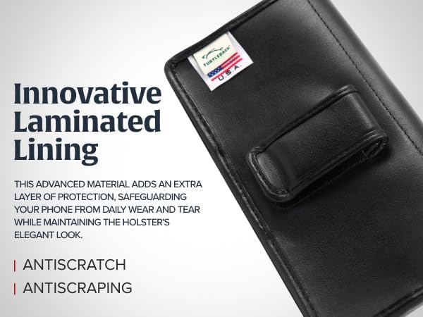 Turtleback Belt Holder for iPhone 16 Pro, 16e, 15 pro 14 Pro 13 Pro -Medium- Fits w/Shockproof Commuter Style Cases, Premium Black Leather Horizontal Case, Magnetic Closure, Leather Wrapped Clip