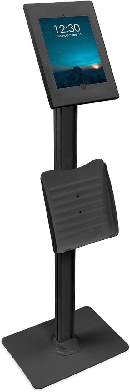 Mount-It! Anti-Theft Floor Stand Compatible with iPad, Contact-Less Kiosk with Universal Enclosure for iPads, Adjustable Locking Secure Tablet Mount for iPad Gen 7 to 10, Pro, Air, Black