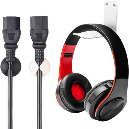 SourceTon 2 Packs Aluminum Headphone Stand Hanger and 6 Cable Clips, 2 Headset Holder Mount (Black and Silver) and 6 Cable Organizers with Strong Adhesive Tape and Screws for Headphones