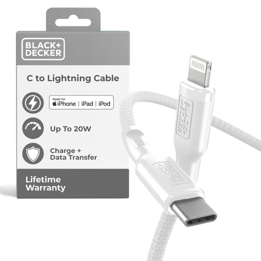 BLACK+DECKER USB C to Lightning Cable - Fast Compatible iPhone Lightning Cable - Durable Braided Type C iPhone Charger Cord - for Travel and Daily Use - Multiple Colors and Lengths - 9ft