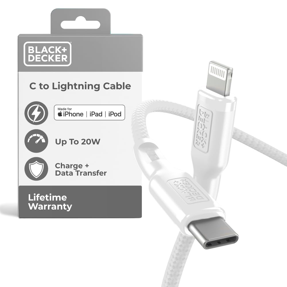 BLACK+DECKER USB C to Lightning Cable - Fast Compatible iPhone Lightning Cable - Durable Braided Type C iPhone Charger Cord - for Travel and Daily Use - Multiple Colors and Lengths - 6ft