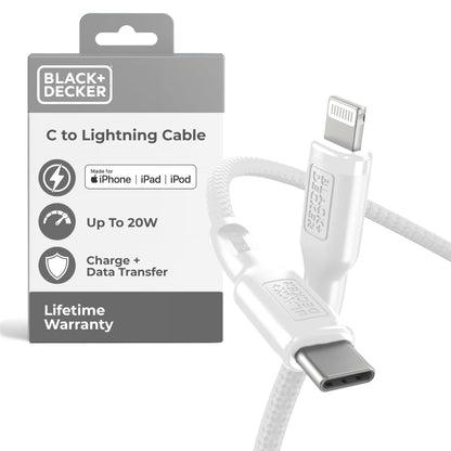 BLACK+DECKER USB C to Lightning Cable - Fast Compatible iPhone Lightning Cable - Durable Braided Type C iPhone Charger Cord - for Travel and Daily Use - Multiple Colors and Lengths - 6ft