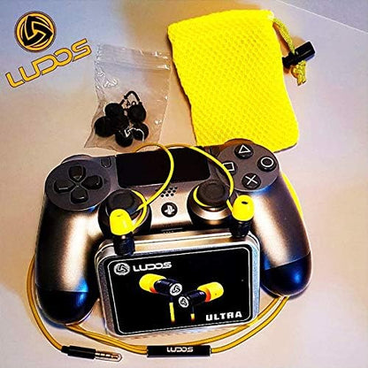 LUDOS Ultra Wired Earbuds in-Ear Headphones, 5 Years Warranty, Earphones with Microphone, Noise Isolating Ear Buds, Memory Foam for iPhone, Samsung, School Students, Kids, Women, Small Ears - Yellow