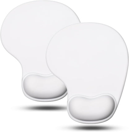 JIKIOU Mouse Pad, 2 Pack Ergonomic Mouse Pads with Comfortable Gel Wrist Rest Support and Smooth Cloth, Non-Slip PU Base for Easy Typing Pain Relief Durable and Easy to Clean Small White