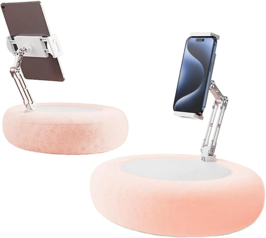 Pillow Stand Holder for Kindle Tablet iPad,Plush Mobile Phone Stand with a Snack Bowl with lid,Compatible with 4.7"-13" Phone, Tablet, iPad, iPhone, Google, Kindle, Samsung (Pink)