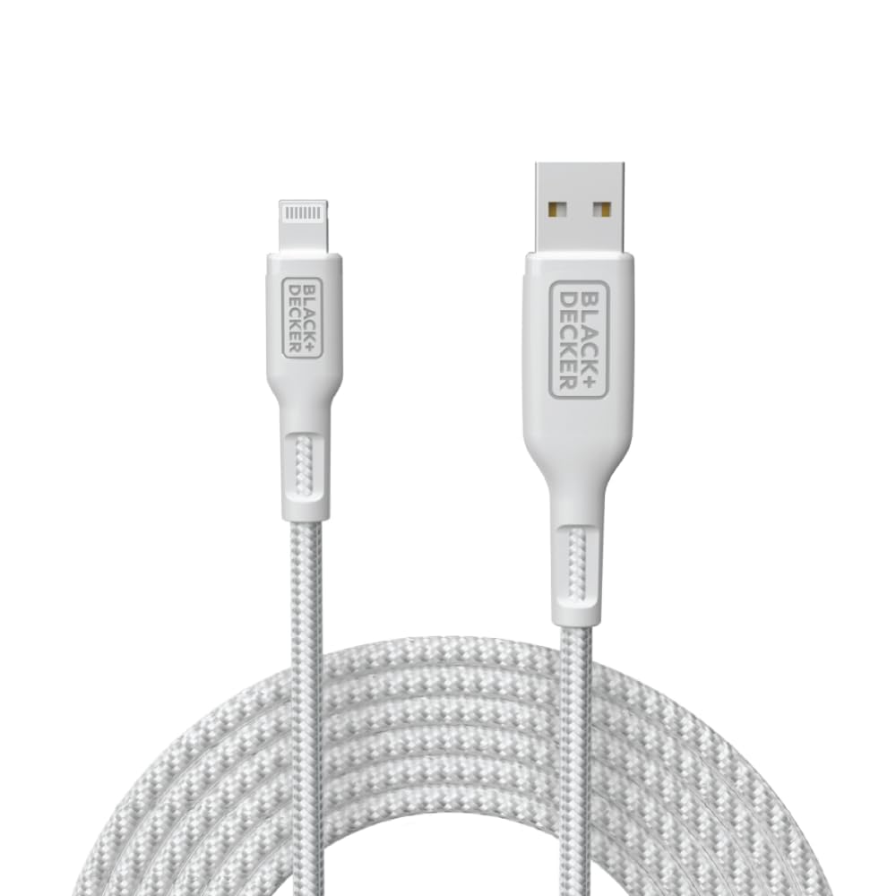 BLACK+DECKER Lightning to USB Cable - Fast Compatible iPhone Lightning Cable - Durable Braided iPhone Charger Cord - for Travel and Daily Use - Multiple Color + Length Options - 6ft