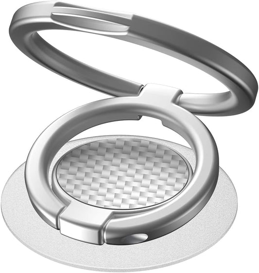 Phone Grip Holder, Phone Ring Holder Finger Kickstand, Foldable & Adjustable Rotatable Double Metal Cell Phone Rings Gripper Stand for iPhone Samsung & Other Phones - Silver Carbonite Weave
