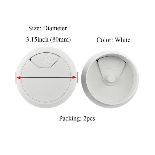 HAHIYO 2Pcs 3.15Inch/80mm White ABS Plastic Sector-Shaped Desk Grommet Wire Grommet Cable Management Cord Hole Cover Desk Wire Hole Insert Wire Organizer for Computer Office Home Equipment System