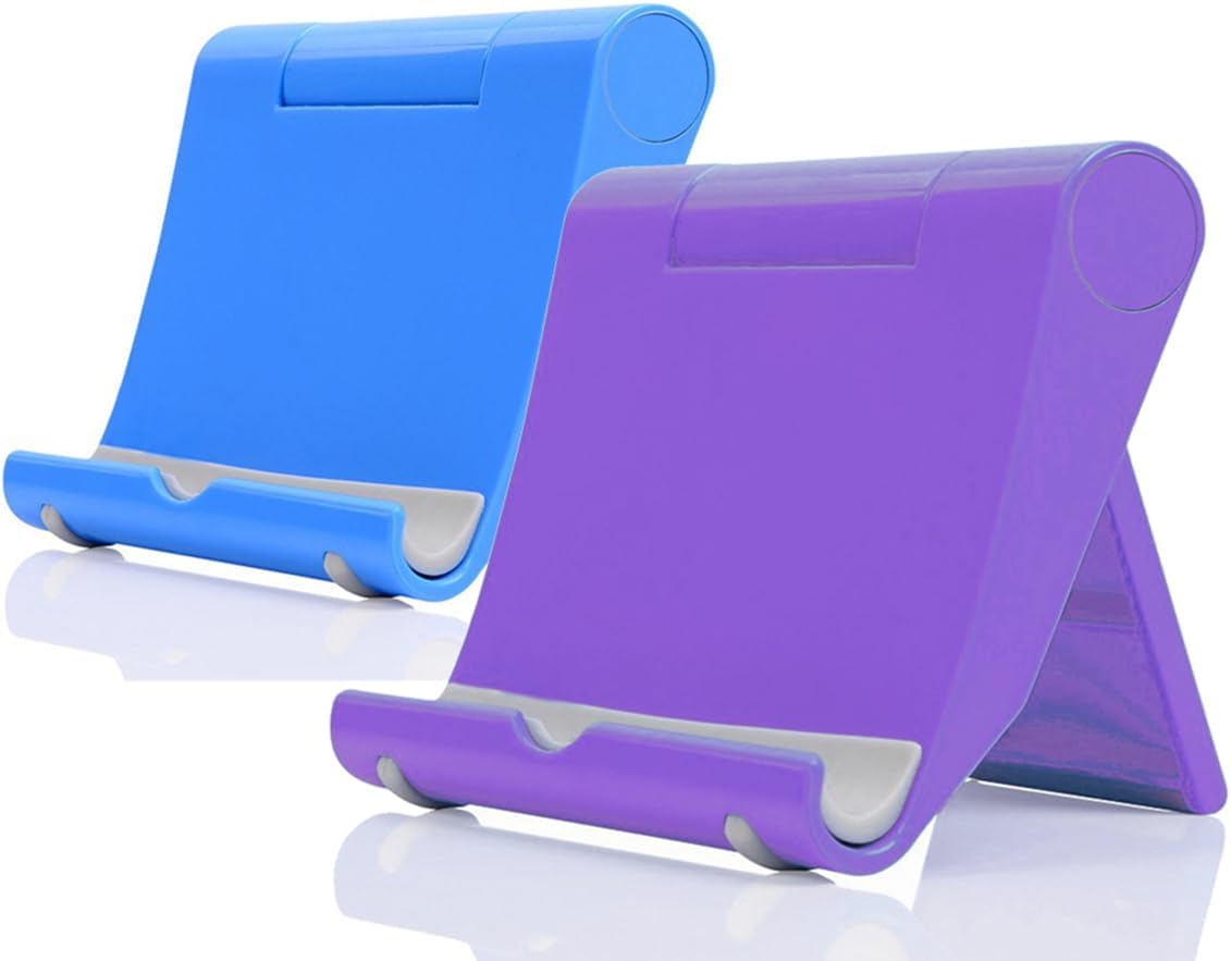 Portable Adjustable Cell Phone Stand, 2 Pack, Universal Fit for Desktop, Tablet, Compatible with Most Phones & Devices (Purple+Blue)