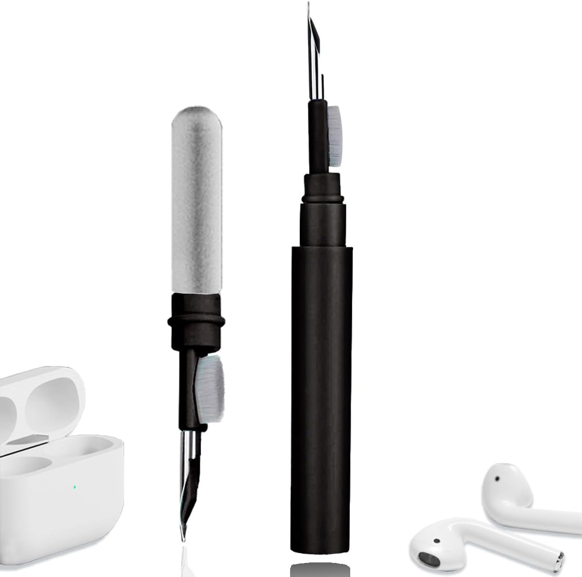 Cleaner Kit for Earbuds, Cleaning kit for Airpods Pro 1 2 3, Multi-Function Cleaning Tool with Brush Flocking Sponge for Wireless Earphones Bluetooth Headphones Case Camera and Phone(Black)