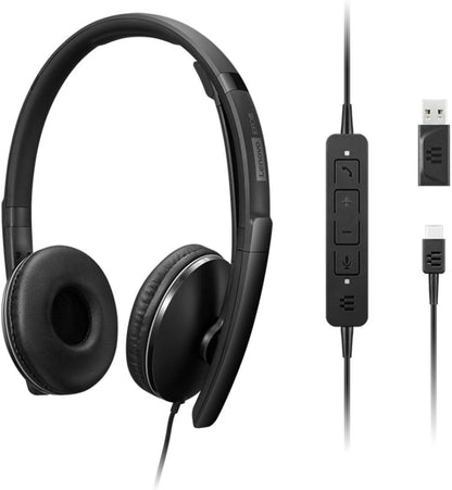 Lenovo Wired ANC Headset, USB-C and USB-A connectivity, Zoom Certified, Active Noise Cancellation, Hearing Protection, 145g Lightweight Comfortable Design, Replaceable Earcups, Business Headset