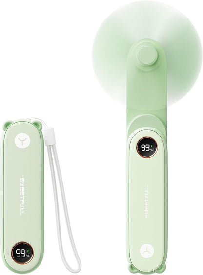 SWEETFULL Portable Handheld Mini Fan with LED Display, 3-in-1 Personal Foldable USB Rechargeable Hand Held Fan & Flashlight for Travel, Lash Eyelash, Cute Small Pocket for Women, Girls