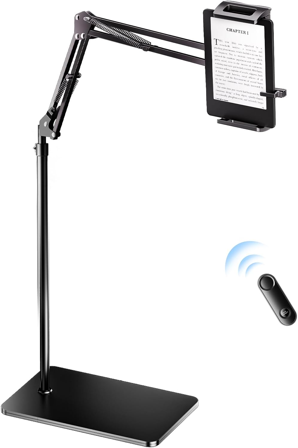 Floor Stand for Kindle with Remote Page Turner, Holder Stand for Reading in Bed with Clicker – for Kindle Paperwhite, Oasis,Tablet, iPhone and More 4.7-11 inch, Black Remote