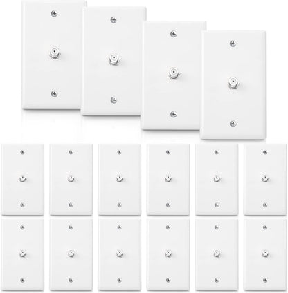 1-Port TV Cable Wall Plate F Connector Wall Plate Coax Wall Plate Video Wall Jack Single Gang Wall Plates (White, 16 Pcs)