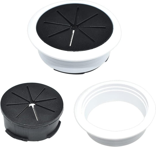 Aifeier ET 2PCS Desk Grommet 2 Inch/50mm Rubber Cable Wire Grommet Cable Hole Cover for Managing and Hiding Office PC Desk Cable Cord (Black with White)