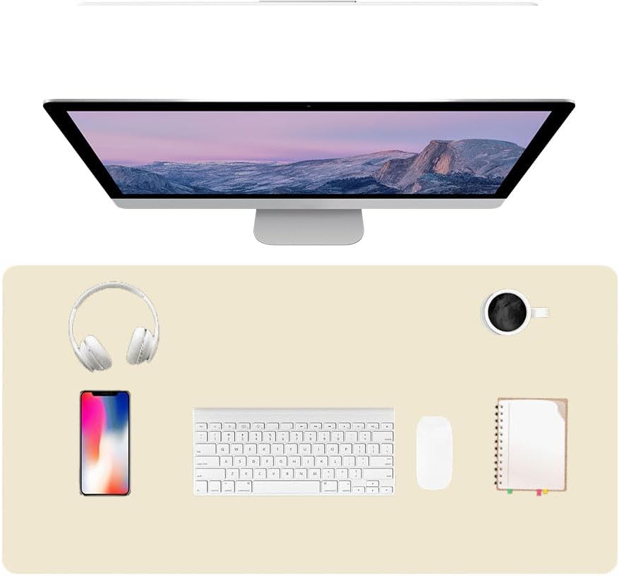 PU Leather Desk Pad Protector Gaming Mouse Pad Non Slip Desk Mat for Keyboard and Mouse Waterproof Desk Writing Pad for Office and Home Desk Accessories(Beige, 23.6 * 11.8)