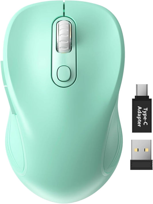 Trueque Wireless Mouse for Laptop, 2.4GHz Ergonomic Computer Mouse with Back & Forward Buttons, 3-Level DPI, 6 Buttons, Optical USB Cordless Mice for Windows Chromebook MacBook PC (Mint Green)