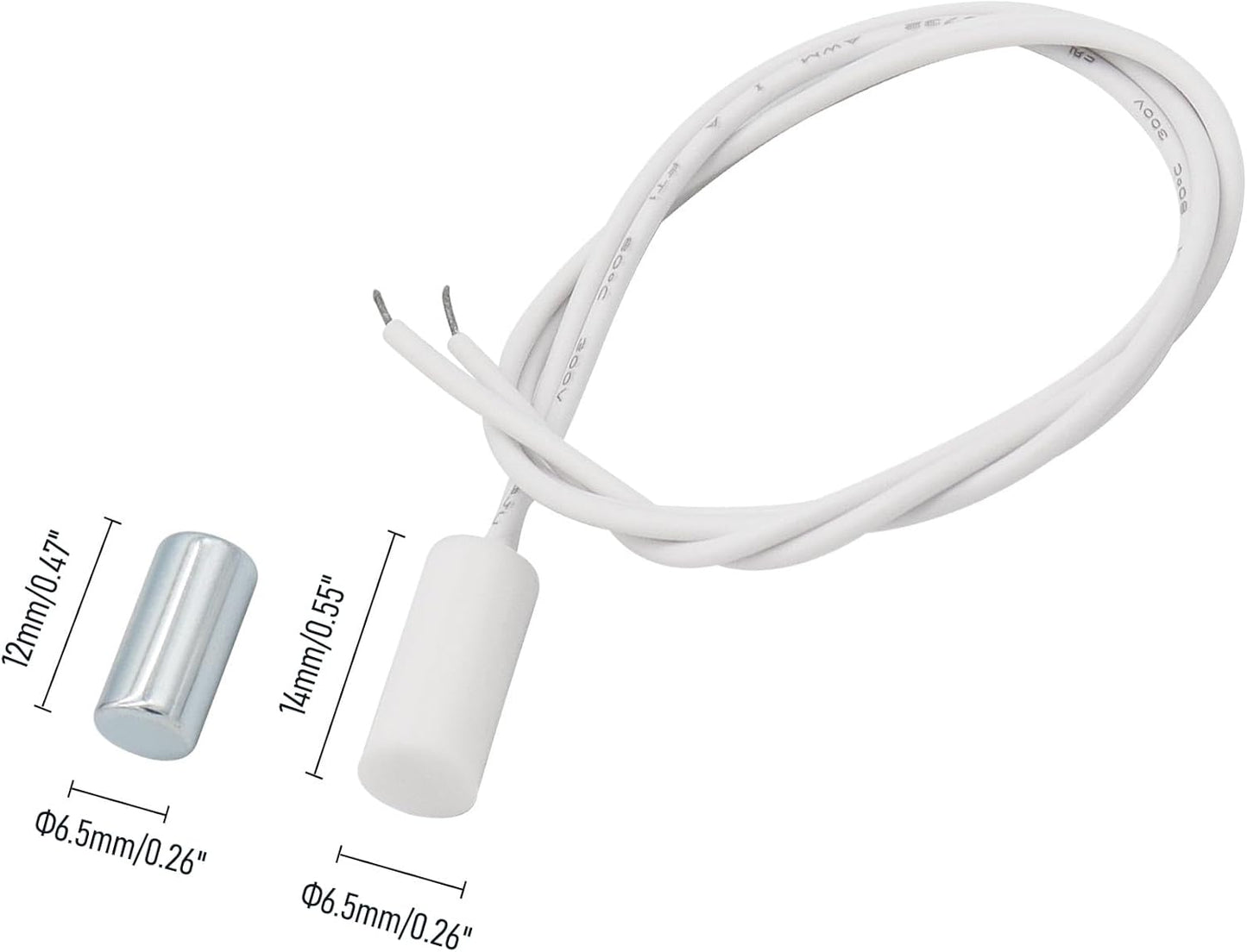 10PCS Recessed Wired Security Window Door Contact Sensor, Normally Closed NC, Door Alarm Magnetic Reed Switch with 2 Wire, ABS White, RC-34A