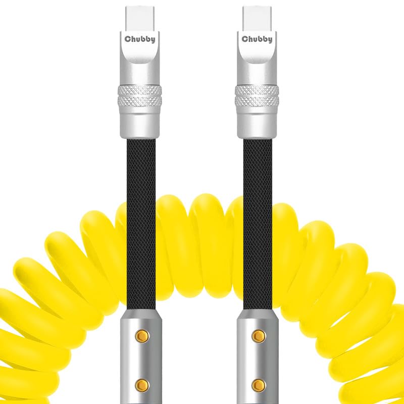 ChubbyCable ColorBlock Chubby - Spring Braided Silicone Charge Cable (Coiled, 2.29FT-3.6FT), USB-C Cable & Charger Cord for Car, Yellow+Black