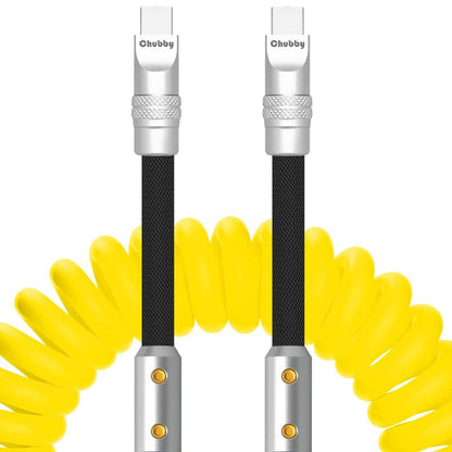 ChubbyCable ColorBlock Chubby - Spring Braided Silicone Charge Cable (Coiled, 2.29FT-3.6FT), USB-C Cable & Charger Cord for Car, Yellow+Black
