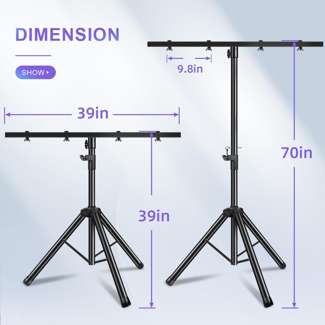 DJ Light Stand Heavy Duty Par Can Tripod T-Bar Stage Lights Stand Adjustable 39-70 Inch DJ Lighting Tripod Mount
