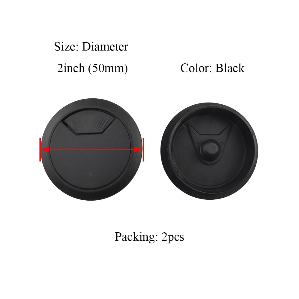 HAHIYO 2Pcs 2Inch/50mm Black ABS Plastic Sector-shaped Desk Grommet Wire Grommet Cable Management Cord Hole Cover Desk Wire Hole Insert Wire Organizer for Computer Office Home School Equipment Systems