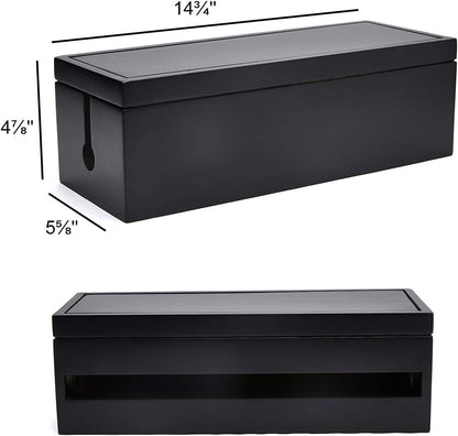Changsuo Cable Management Box Wooden Cord Organizer Box for Extension Cord Power Stripe Surge Protector Wire Management Concealer Organizer Cover Hider for Desktop Home Office Kitchen (Black)