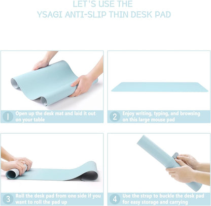 YSAGi Non-Slip Leather Desk Pad, Waterproof Laptop Computer Desk Keyboard Mat, Table Protector Blotter Mat, Large Mouse Pad for Office/Work/Home/Decor(Sky Blue, 31.5" x 15.7")