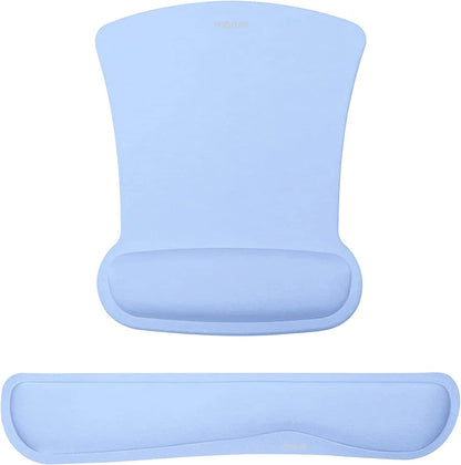 MOSISO Wrist Rest Support for Mouse Pad & Keyboard Set, Ergonomic Mousepad Non-Slip Base Home/Office Pain Relief & Easy Typing Cushion with Neoprene Cloth & Raised Memory Foam, Air Blue