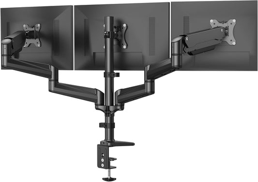 HUANUO Triple Monitor Mount for 17 to 32 inch Screens, Adjustment Triple Monitor Stand with Swivel, Tilt, Rotation, Clamp & Grommet Kit (Black)