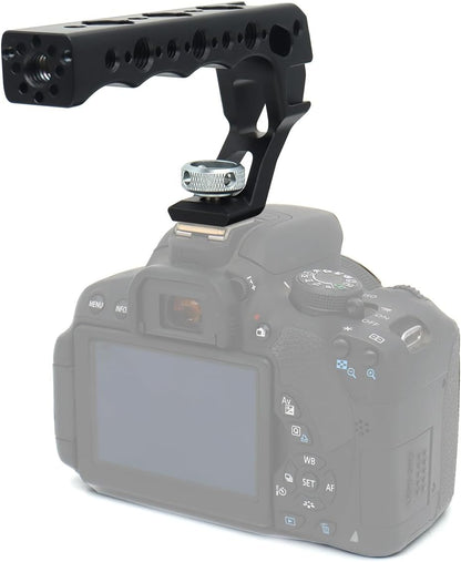 Universal Top Handle Quick Release NATO Grip with NATO Rail for DSLR Camera Cage, with 3 Cold Shoe Adapters to Mount DSLR Camera with Microphone/LED Light/Monitor (Black with NATO Rail)