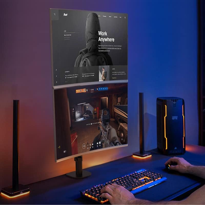 Pholiten Tall Vertically Stacked Dual Monitor Desk Mount Stand,Extra Tall 31 Inch Monitor Stand, Fully Adjustable Monitor arm for 13-32 Inch LCD Screen，Holds up to 22lbs