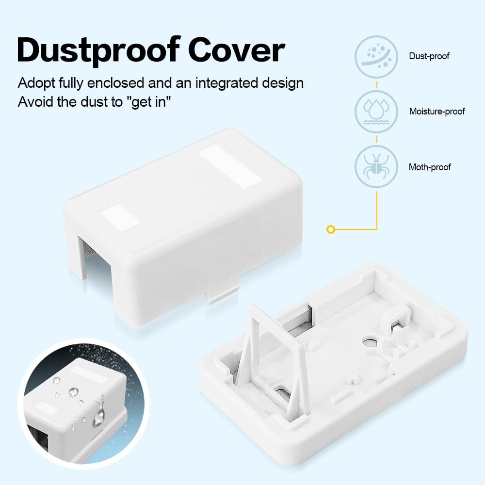 1 Port Keystone Jack Surface Desk Mount/Wall Mount Box 5-Pack White